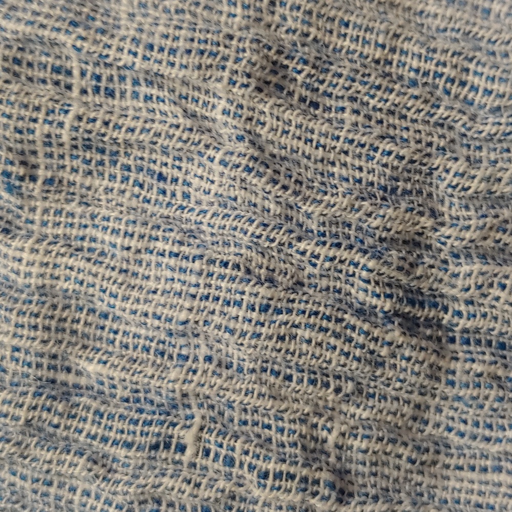 Blue Crinkled Linen Button-Up Shirt Tunic Length Coastal - Picture 6 of 9